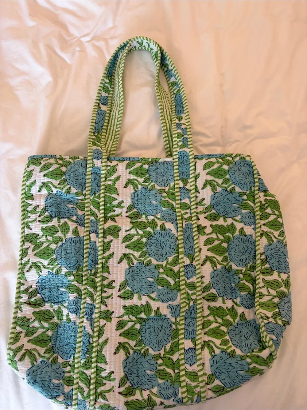 Amazon Blue and Green Floral Quilted Tote